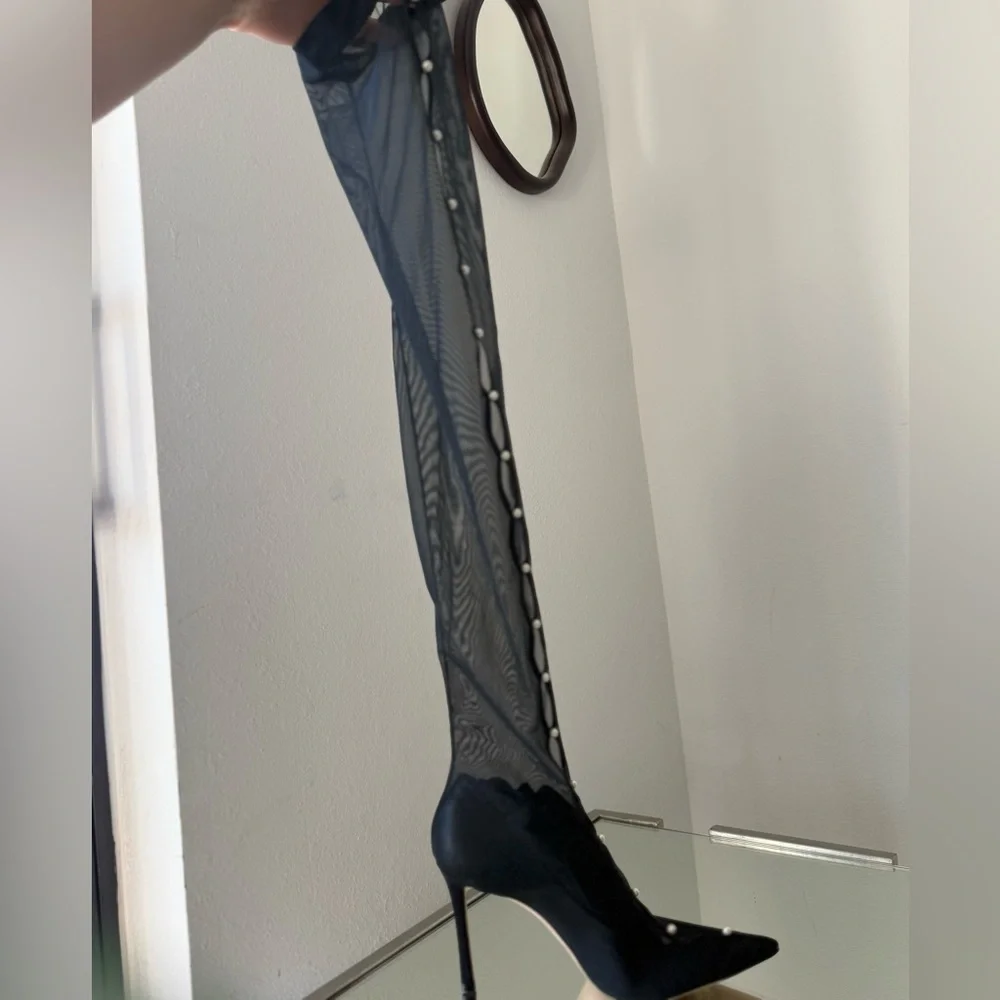 New Jimmy Choo Psyche 95 mesh over-the-knee boots $1,895 - Picture 9 of 13